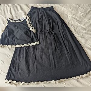 Petal & Pup Elegant Black Maxi Dress with Cream Accents